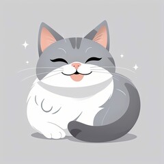 Obraz premium Happy Belly-Up Grey Cat Clip Art: Relaxed & Friendly