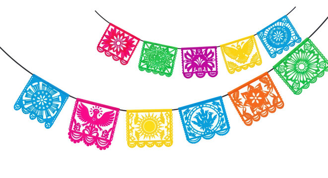 Colorful Papel Picado Banner, Mexican Fiesta Decoration, Festive Celebration String Lights