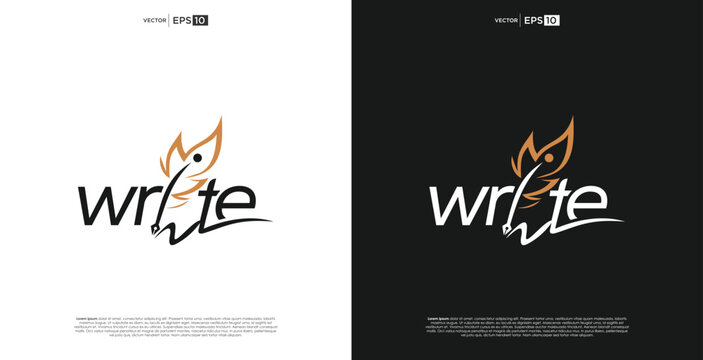 Artistic wordmark 'write' logo featuring a stylized leaf or feather with a pen tip, inspiring creativity