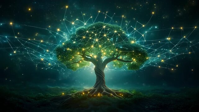 Mystical Tree of Life with Glowing Neural Network Connections.
