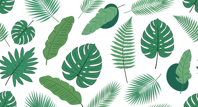 seamless tropical green leaf pattern background for design and decor