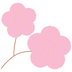 桜の枝と花を描いたシンプルでやさしい春イラスト素材