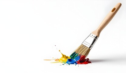 Fototapeta premium Creative explosion of color with artist brush and liquid paint drips