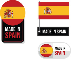 Fototapeta premium Made in Spain Labels and Tags Set with National Flag and Coat of Arms Icons
