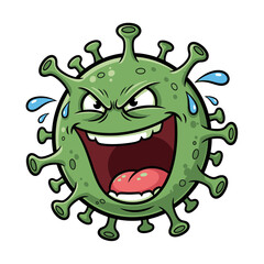 Fototapeta premium Evil Cartoon Coronavirus Character with Spikes and Sweating.