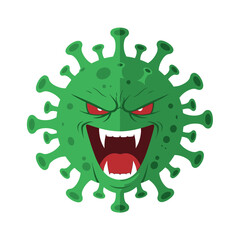 Fototapeta premium Fearsome Cartoon Coronavirus Character with Sharp Teeth and Red Eyes.