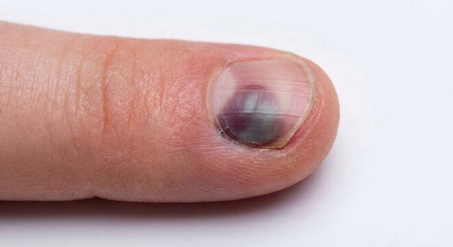 Finger with subungual hematoma bruise under the nail