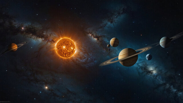 Solar System with Sun and Planets in Space