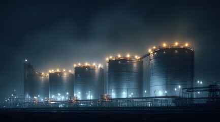 Obraz premium Oil tank clusters in the darkness of night