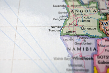 Naklejka premium Tombua Angola – Map Location with Blurred Background