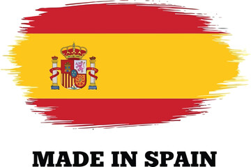Obraz premium Made in Spain Label with Brush Stroke Spanish Flag Emblem and Coat of Arms