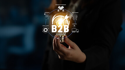 Business to Business Concept with Light Bulb Symbolizing Innovation, Strategy, and Supply Chain...