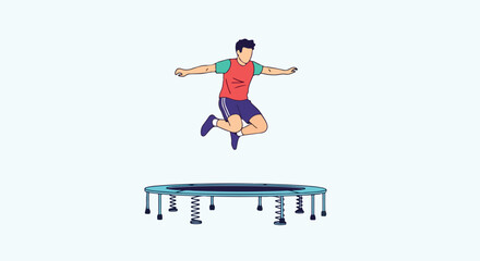 Fototapeta premium A person leaps high in the air above a trampoline, mid-air in a dynamic pose