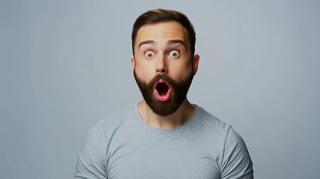 Man with wide eyes and open mouth showing shock or surprise, male expression, emotion man male, surprise.