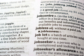 Fototapeta premium Close Up English Dictionary Page With The Word Translation Of - jobcentre