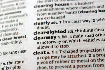 Fototapeta premium Definition Of English Dictionary Close Up Of Page With Word - clear-sighted