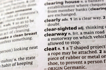 Close Up Of English Explanation Dictionary Page Word Of - clearway