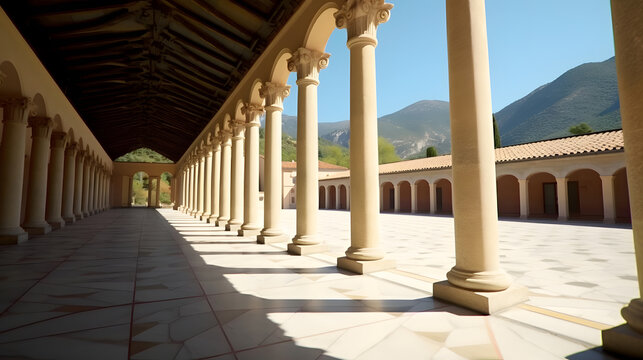 Elaborate monastery with mountain scenery