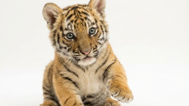 Cute tiger cub looking forward.