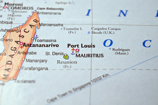 Port Louis Mauritius Macro World Map Defocused Bokeh Background Close Up Geographic Image