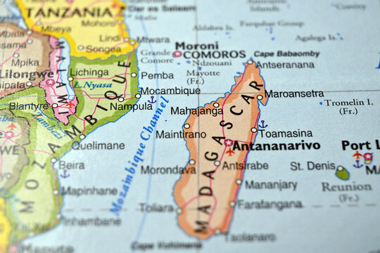 Mahajanga Madagascar on World Map with Blurred Background &ndash; Geography Location Concept
