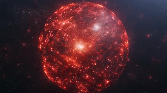 Cosmic animation of a glowing red star rotating in deep space.