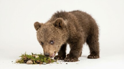 Obraz premium Brown bear cub eating greens.