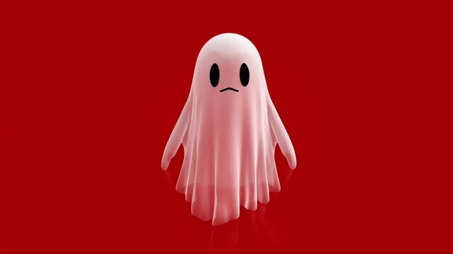 Cute 3D Cartoon Ghost Changing Expressions on Red Background