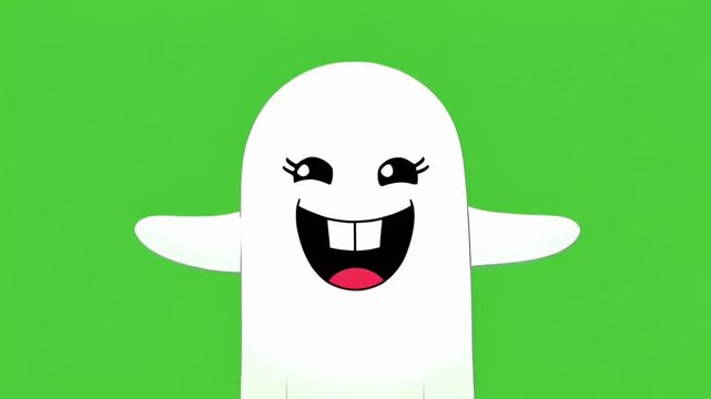 Cute Cartoon Ghost Laughing on Green Screen