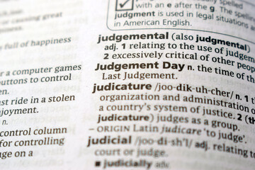 Fototapeta premium Detail Of English Dictionary Page And Word Pronunciation Of - judgemental