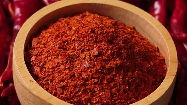 Chili powder in a wooden bowl