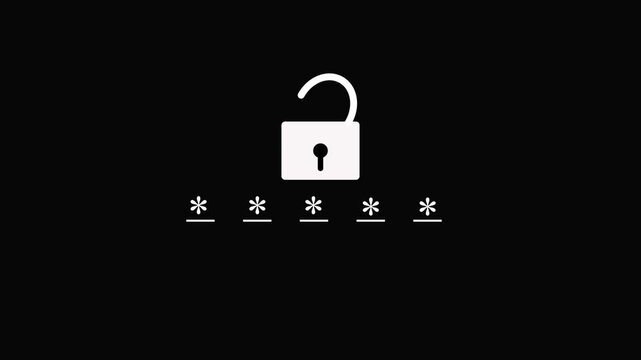 Lock icon interface animation with loading indicators on dark background. Lock icon cybersecurity protection concept for data safety visuals. Lock icon secure system animation background.