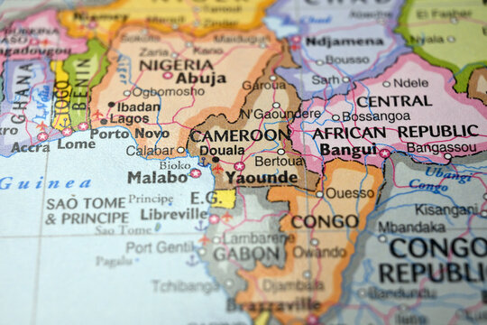Douala Cameroon on World Map with Blurred Background &ndash; Geography Location Concept