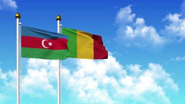 Waving flags of AZERBAIJAN and MALI on pole included with alpha