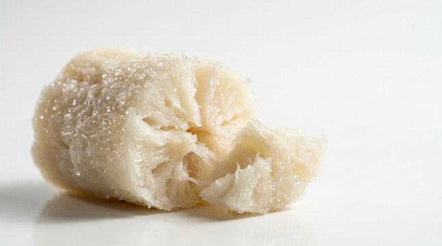 Indonesian Tape Singkong Fermented Cassava Crystal Sugar Surface Macro White Background Studio Photography