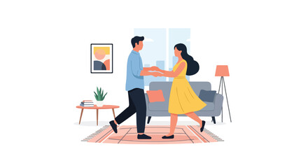 Fototapeta premium Couple dancing romantically in a cozy living room with modern decor