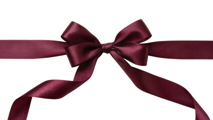 Obraz premium Elegant dark red burgundy satin ribbon bow, beautifully tied and isolated for festive gift wrapping and decorative design elements PNG