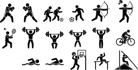 Obraz premium sports, icons, athletes, activities, fitness, training, football, boxing, archery, cycling, swimming, basketball, weightlifting, running, competition, 