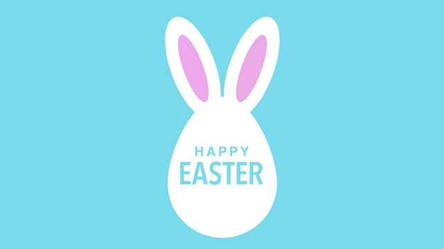 Happy Easter greeting animation with white bunny ear egg silhouette on blue background