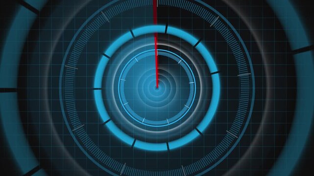 Interface animation with concentric circles and laser pointer design. Interface futuristic targeting concept for digital visuals. Interface motion background loop.