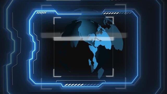Holographic globe animation with crosshair digital interface design. Holographic globe surveillance concept for global visuals. Holographic globe motion background.