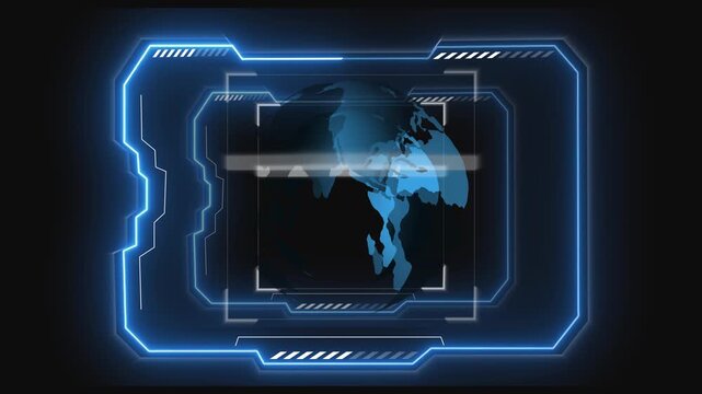 Holographic map animation with futuristic digital interface elements. Holographic map global data concept for visuals. Holographic map motion background.