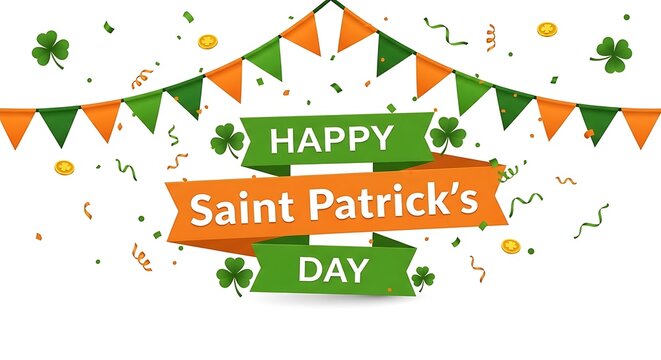 Happy Saint Patrick's Day Celebration With Green And Orange Decorations