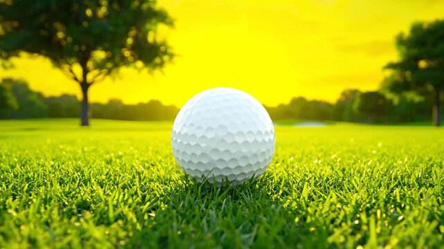 Golf ball on sunny green grass.