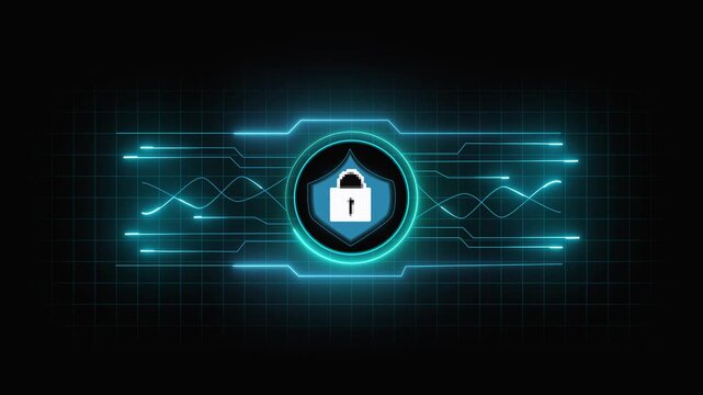 Digital lock animation with circuit and dna pattern security concept. Digital lock cybersecurity concept for data protection visuals. Digital lock motion background loop.