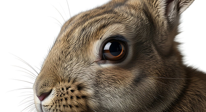 Close up of a brown hares face showing eye details and fur texture
