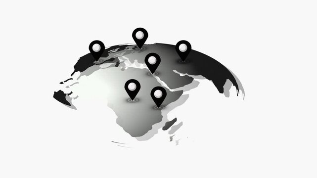 Geographic map animation highlighting multiple locations across europe. Geographic map analytics concept for location visuals. Geographic map motion background loop.