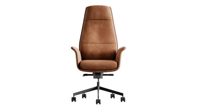 Elegant office chair with orange leather seat and black base, in an isolated background. 
