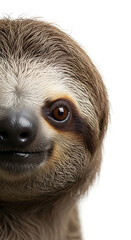 Fototapeta premium Close up of a sloth face with detailed fur and expressive eyes isolated view
