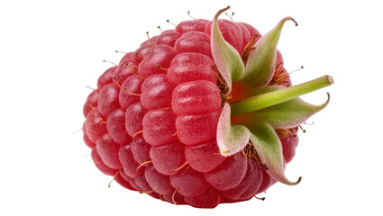 Vibrant red raspberry with green calyx, a fresh and juicy berry fruit isolated on transparent background, perfect for healthy food designs PNG © Vasilis